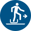 ISO 7010 sign M051: Get off the sled to the right