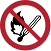 ISO 7010 sign P003: No open flames; fire, open ignition source and smoking prohibited