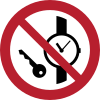 ISO 7010 sign P008: Do not bring metallic objects or watches