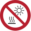 ISO 7010 sign P068: Do not expose to direct sunlight or hot surfaces