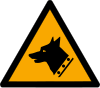 ISO 7010 sign W013: Warning; guard dogs