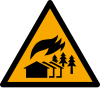 ISO 7010 sign W073: Warning; large-scale fire area