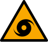 ISO 7010 sign W085: Warning; area subject to typhoons, hurricanes or cyclones